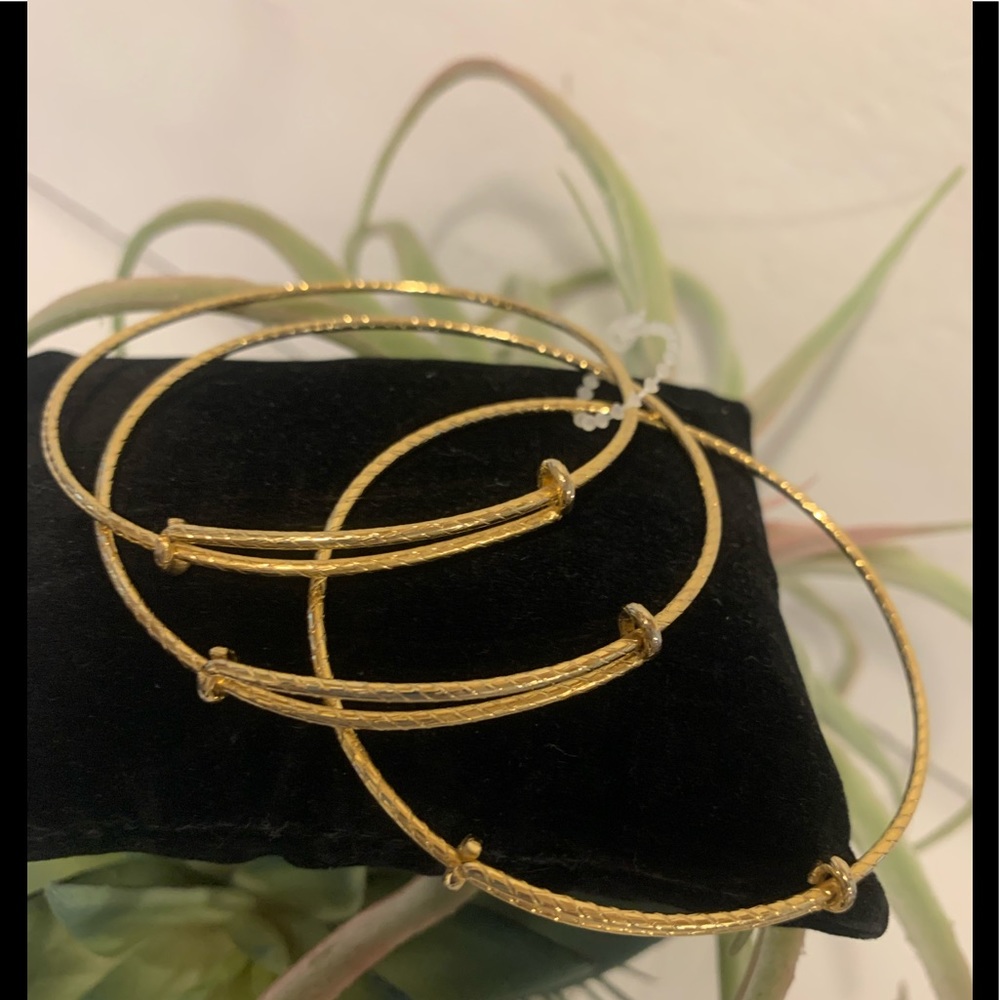 NEW Tag-less Set of 3 Alex & Ani Expandable Textured Shiny Gold Finish Bangles